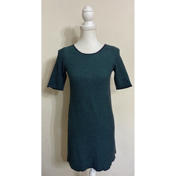 COS Textured Knit Short Sleeve Dress XS Green / Navy Cotton $135 - Picture 1 of 8